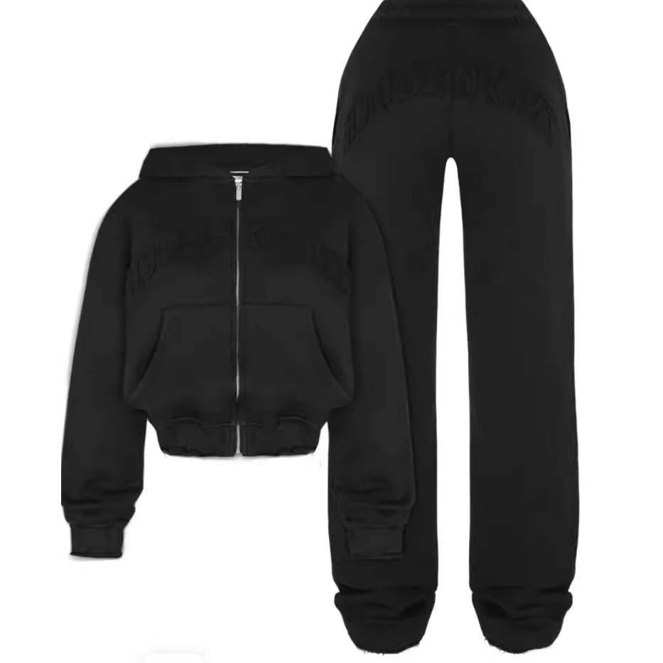 Ins Letter Sports Suit – Hooded Cropped Sweatshirt & Loose Drawstring Trousers for Women - All Inclusive Family Treasures