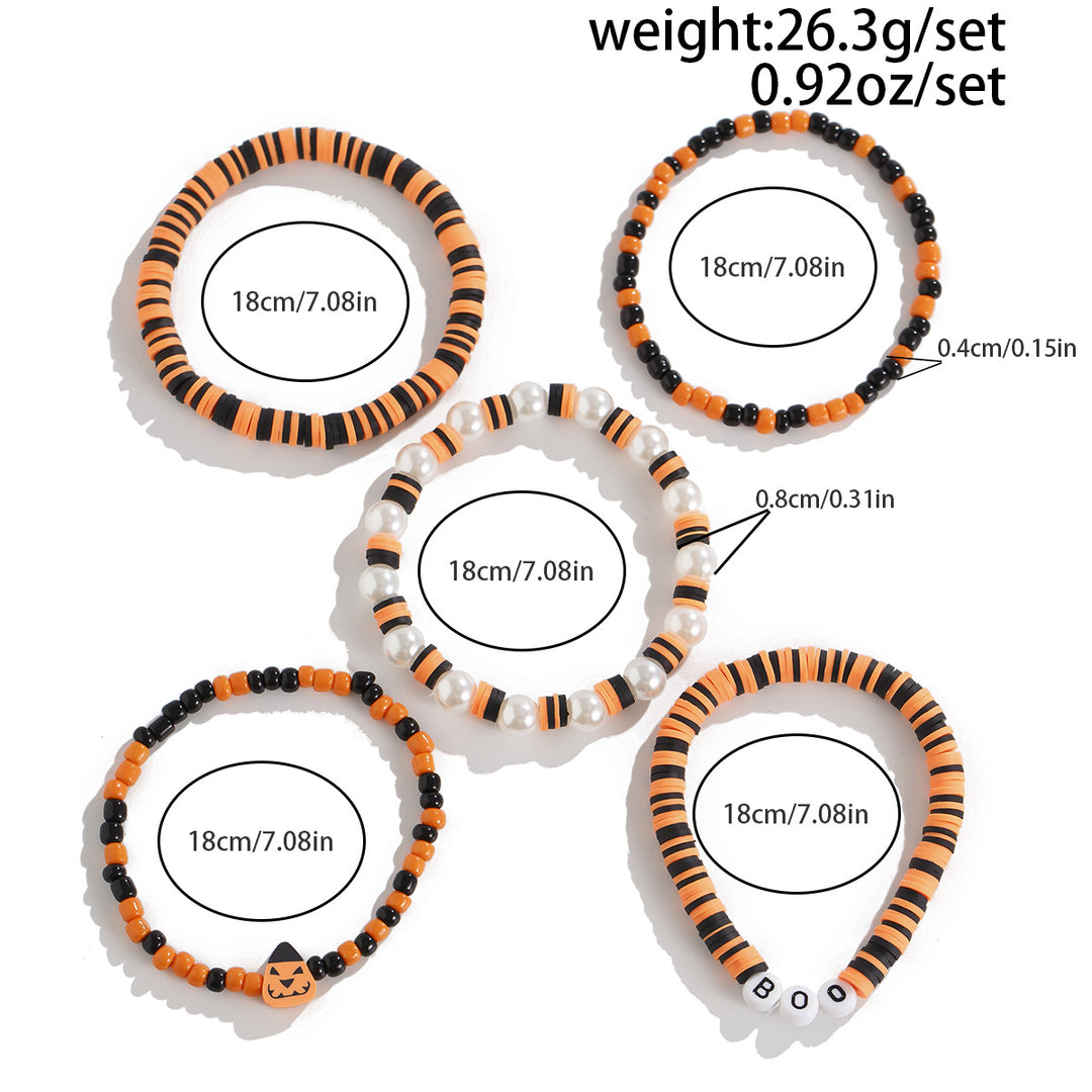 Halloween BOO & Spooky Bead Bracelet Set – 6-Piece Festive Stack