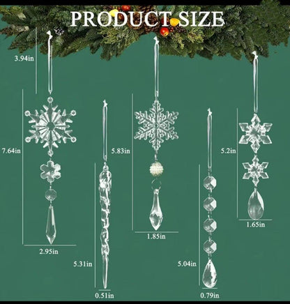 Acrylic Snowflake & Icicle Christmas Tree Ornaments – Set of 10 Elegant Hanging Pendants - All Inclusive Family Treasures