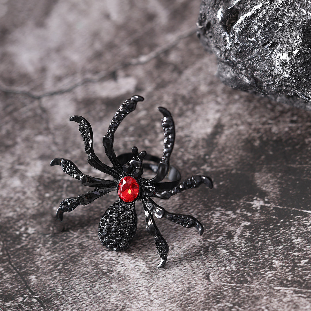 Glamorous Gothic Spider Ring with Rhinestones – Halloween Statement Jewelry