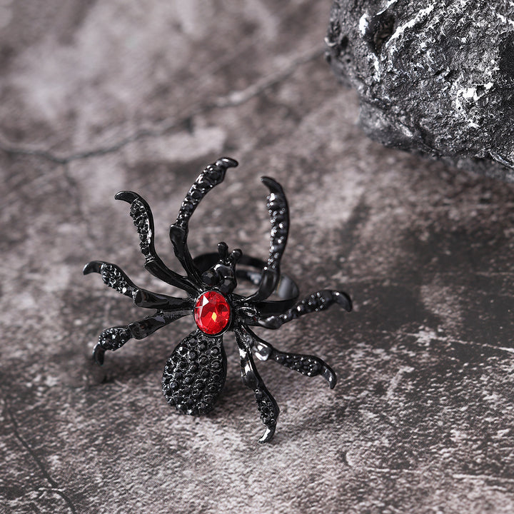 Glamorous Gothic Spider Ring with Rhinestones – Halloween Statement Jewelry
