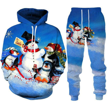 Festive Santa Claus 3D Printed Hoodie and Jogger Set - Cozy Christmas Sportswear - All Inclusive Family Treasures