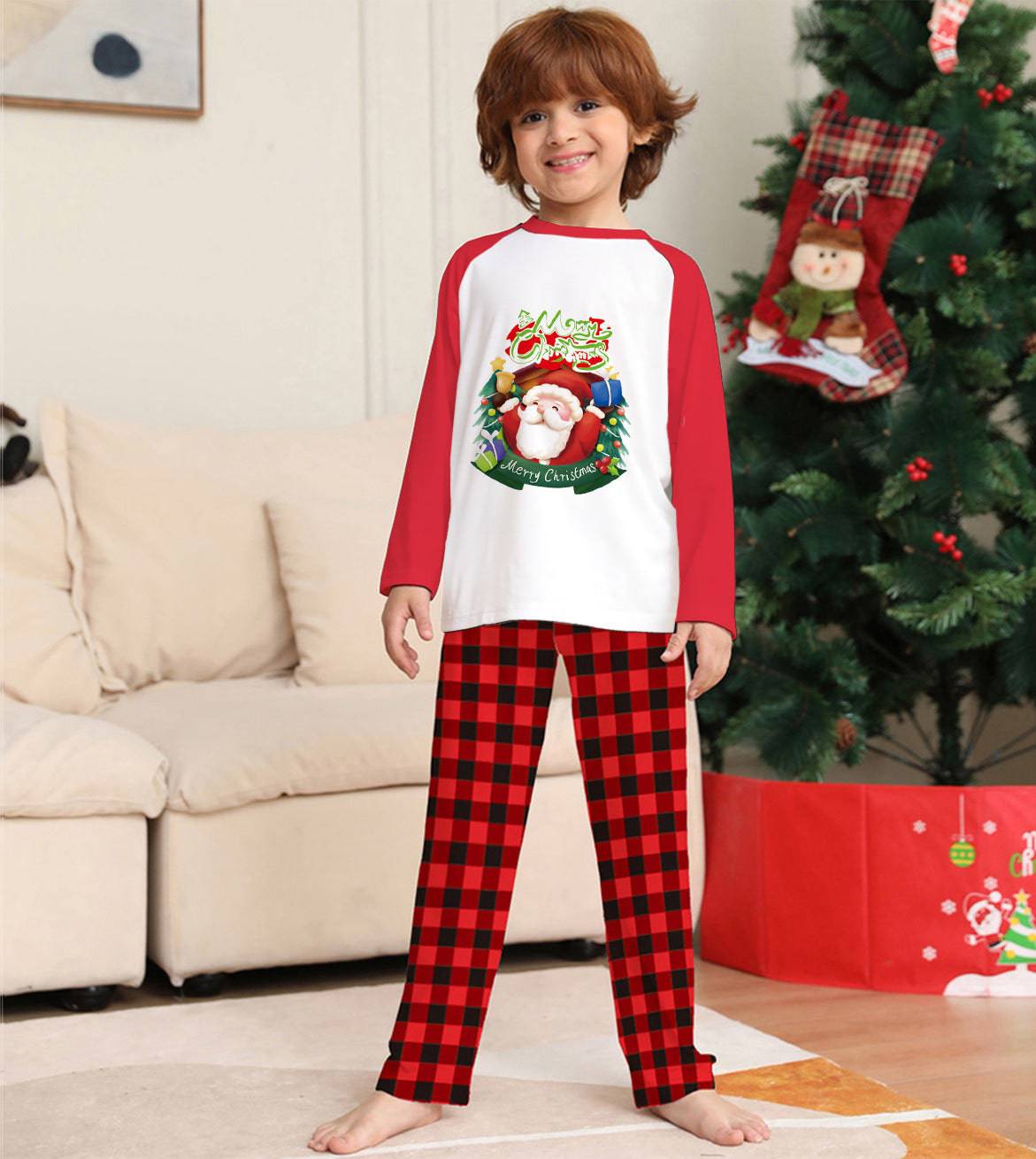 Festive Family Matching Pajama Set – Christmas Long Sleeve T-Shirts & Plaid Pants - All Inclusive Family Treasures