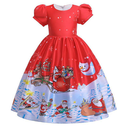 Santa Claus Print Long Dress for Girls - Holiday Charm in Every Detail - All Inclusive Family Treasures