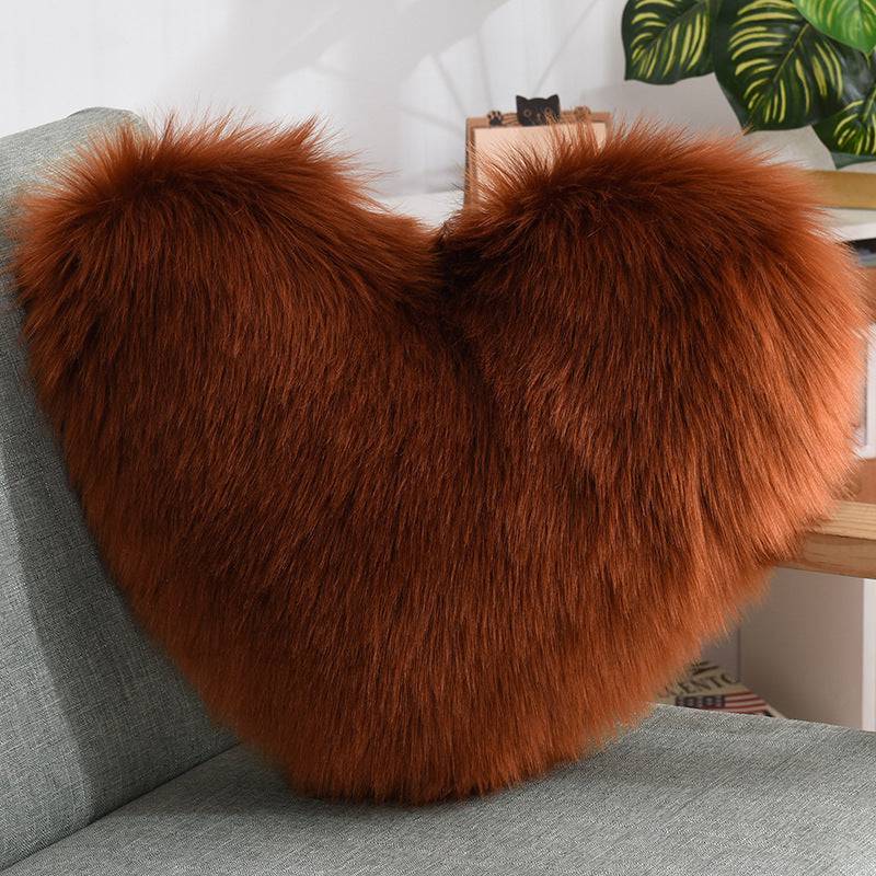 Luxurious Heart-Shaped Long Plush Decorative Throw Pillow – Fluffy Shaggy Cushion Cover for Sofa or Bed - All Inclusive Family Treasures