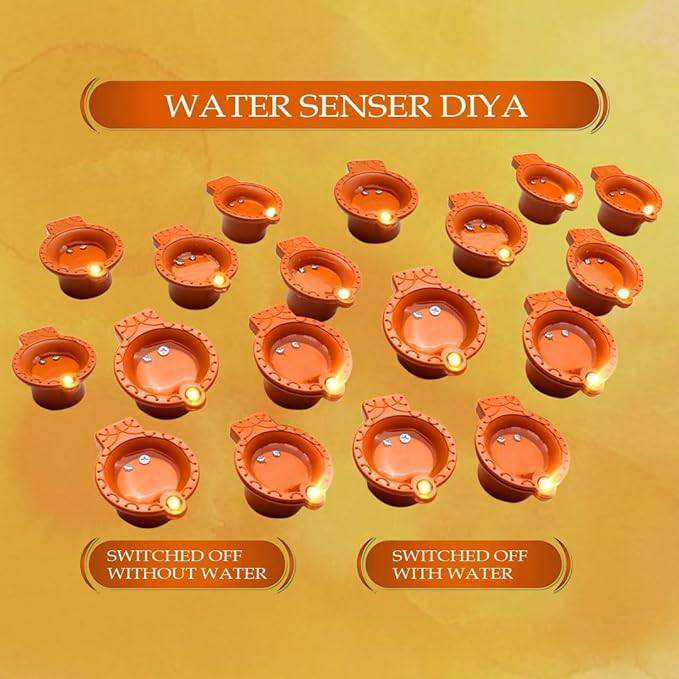 Water Sensor E-Diya – Warm Orange LED Candle Diyas for Diwali Decoration (Pack of 12) - All Inclusive Family Treasures