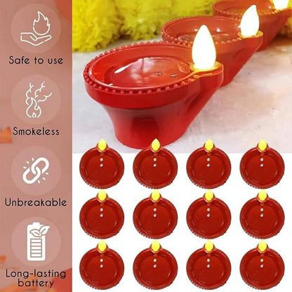 Water Sensor E-Diya – Warm Orange LED Candle Diyas for Diwali Decoration (Pack of 12) - All Inclusive Family Treasures