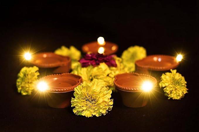 Water Sensor E-Diya – Warm Orange LED Candle Diyas for Diwali Decoration (Pack of 12) - All Inclusive Family Treasures