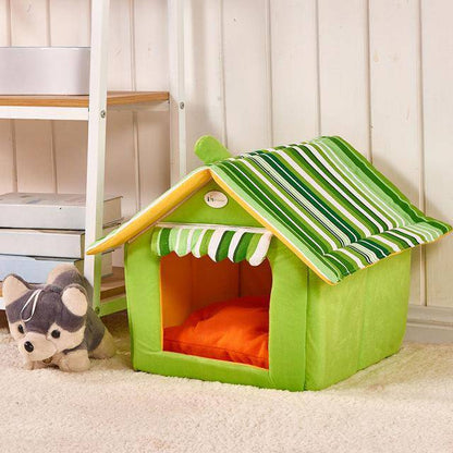 Stylish Striped Dog House Bed with Removable Cushion – Perfect for Small to Medium Pets! - All Inclusive Family Treasures