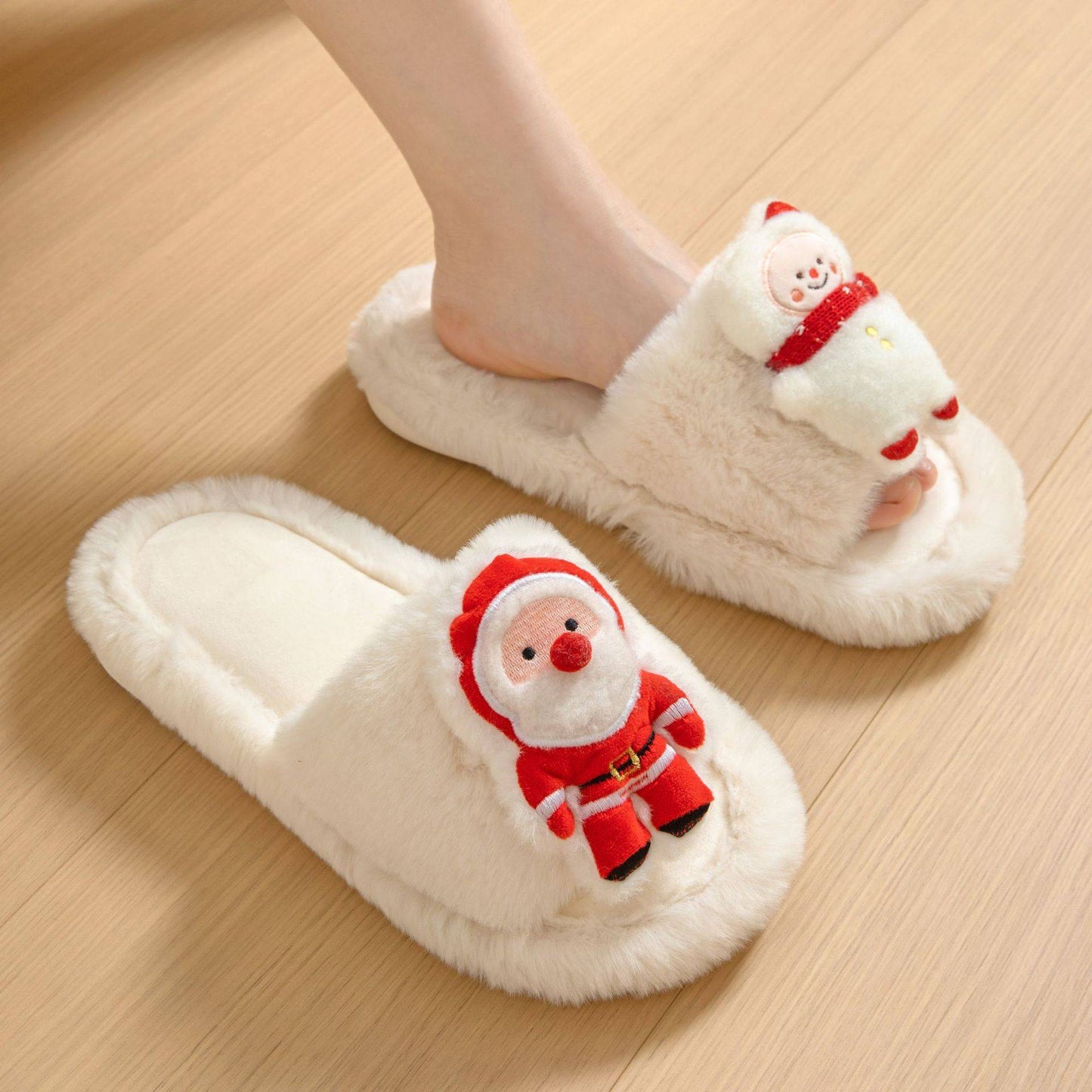 Santa Claus Plush Open-Toe Slippers – Cozy Up with Holiday Cheer! - All Inclusive Family Treasures