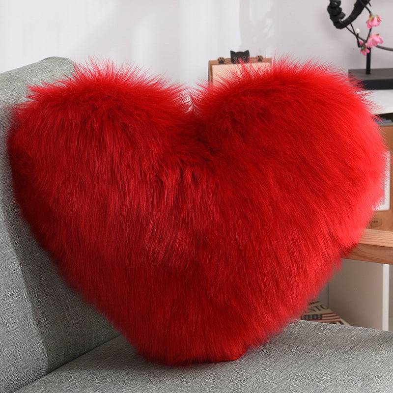 Luxurious Heart-Shaped Long Plush Decorative Throw Pillow – Fluffy Shaggy Cushion Cover for Sofa or Bed - All Inclusive Family Treasures