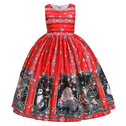 Santa Claus Print Long Dress for Girls - Holiday Charm in Every Detail - All Inclusive Family Treasures