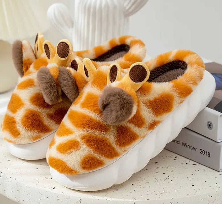 Cozy Giraffe Plush Slippers – Thick Sole Comfort for Autumn & Winter