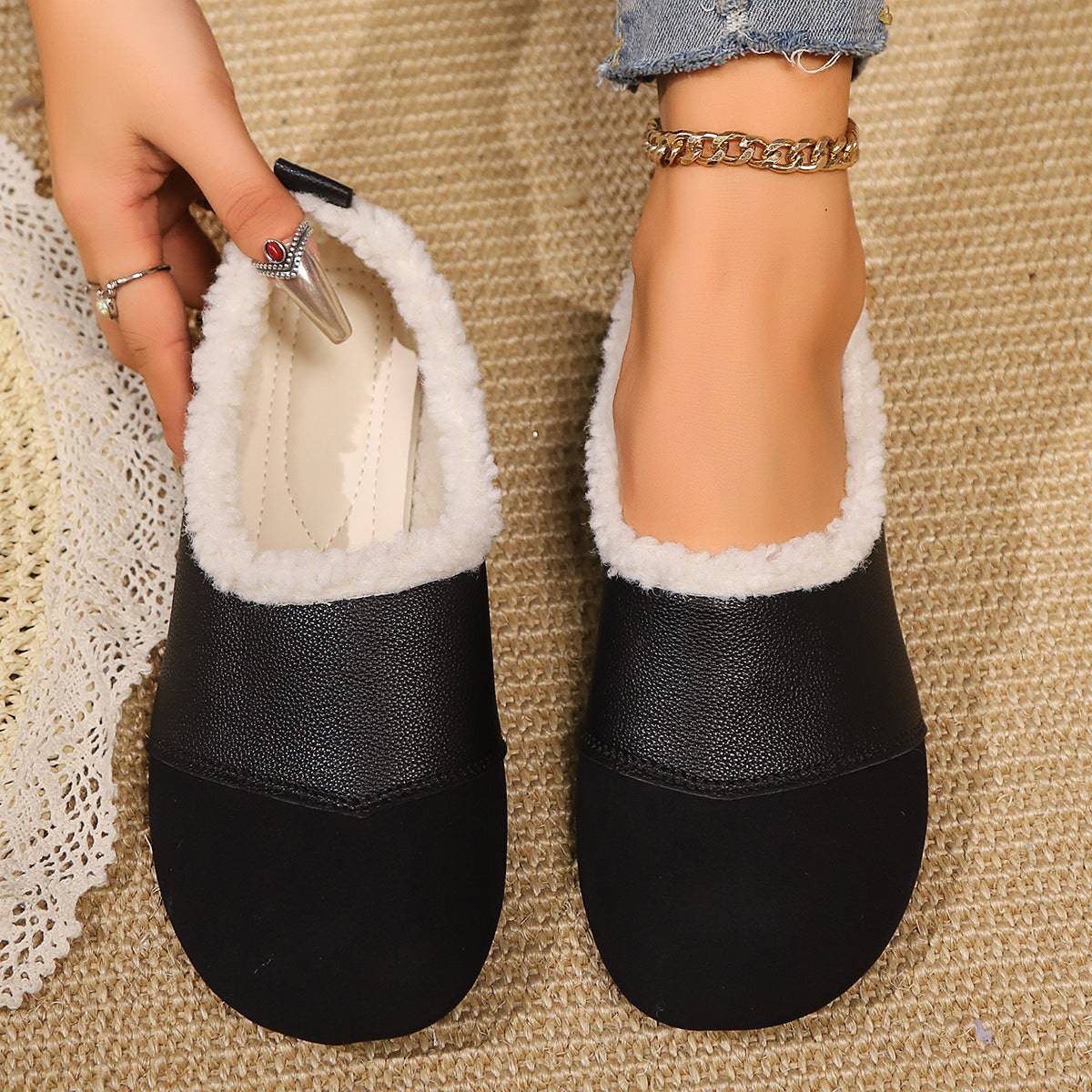 Cozy Plush-Trimmed Flats – Comfort Meets Chic Retro Style - All Inclusive Family Treasures