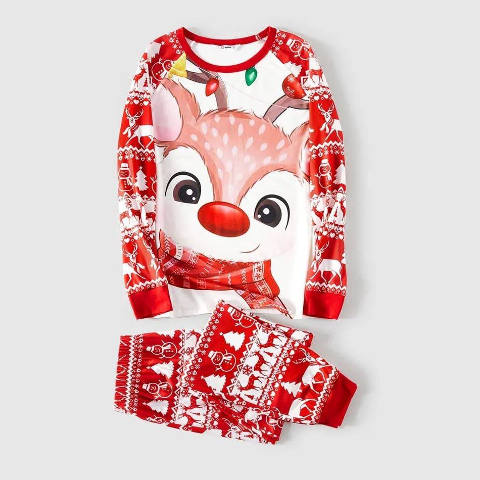 Festive Family Christmas Pajama Set - Matching Reindeer Print Home Wear for Parent and Child - All Inclusive Family Treasures