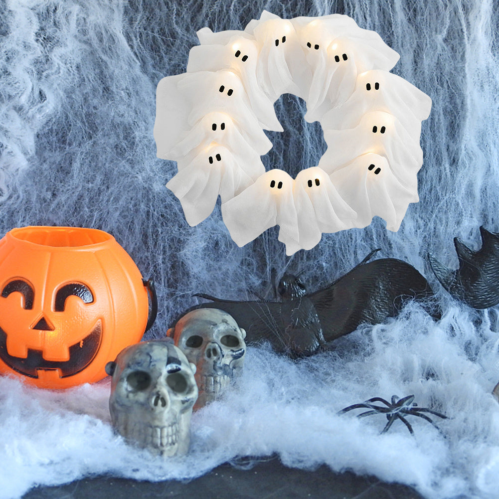 Glow-in-the-Dark Ghost Wreath – Light-Up Halloween Door Decor