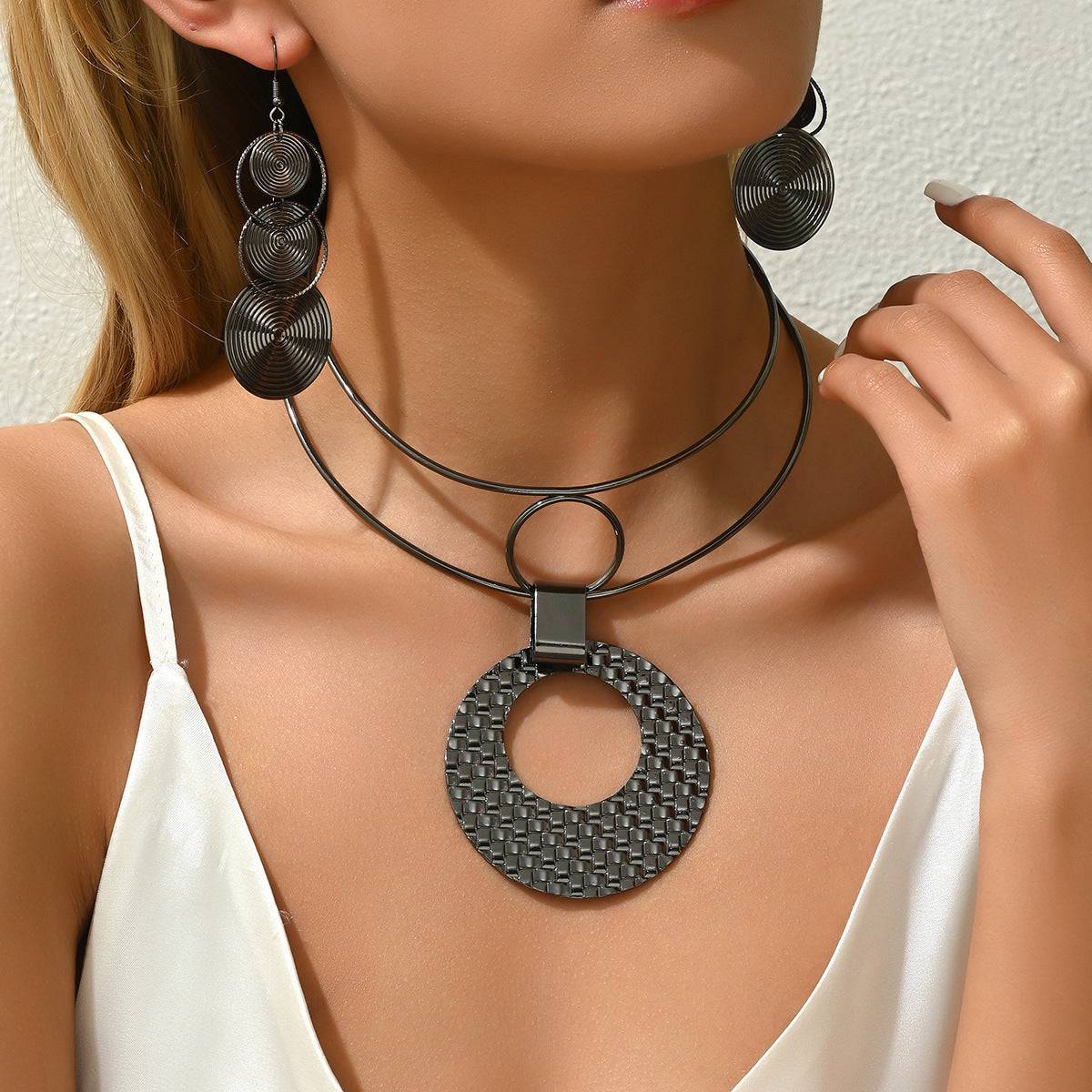 Bold Geometric Necklace & Earring Set – Simple yet Striking Statement Jewelry - All Inclusive Family Treasures