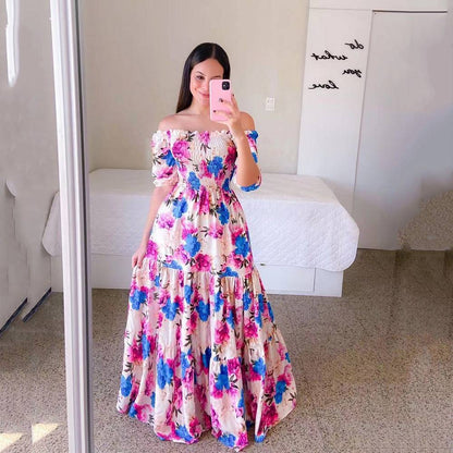 Women's Off-Shoulder Long Dress – Elegant Floral Design for Every Occasion - All Inclusive Family Treasures