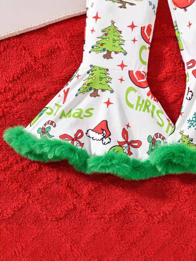 Festive Flair: Girls' Christmas Flared Suspender Pants – Holiday Style Made Fun - All Inclusive Family Treasures