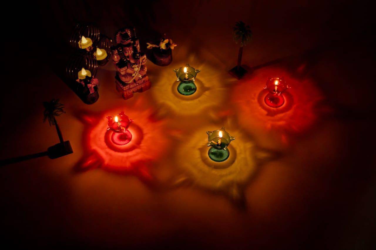 Reusable Reflective Shadow Colourful Diya (Pack of 6) - 3D Reflection - All Inclusive Family Treasures