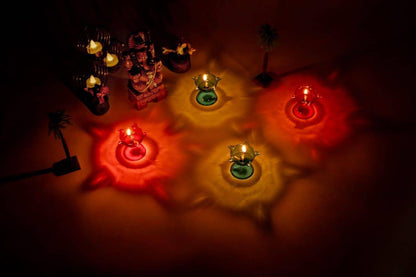 Reusable Reflective Shadow Colourful Diya (Pack of 6) - 3D Reflection - All Inclusive Family Treasures