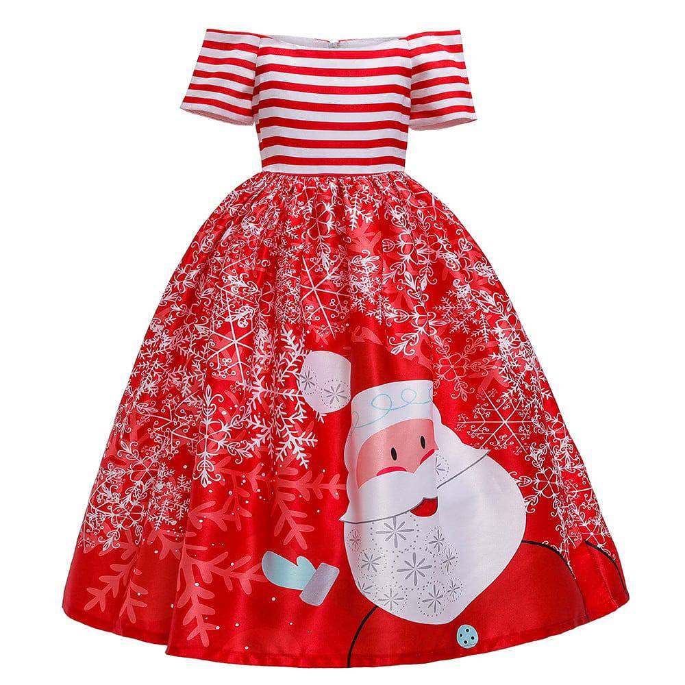 Santa Claus Print Long Dress for Girls - Holiday Charm in Every Detail - All Inclusive Family Treasures