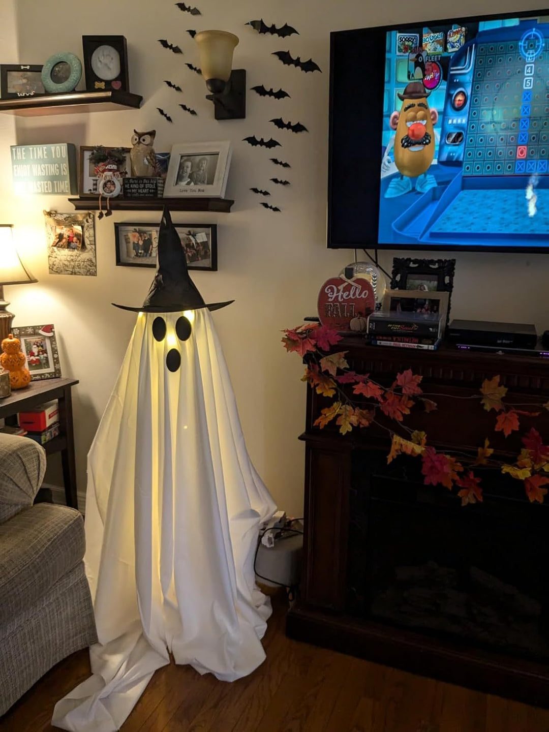 Glowing Ghost with Witch Hat – Spooky Halloween Yard & Porch Decoration