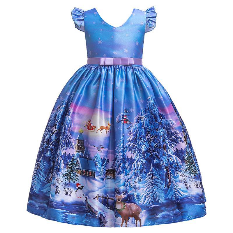 Santa Claus Print Long Dress for Girls - Holiday Charm in Every Detail - All Inclusive Family Treasures