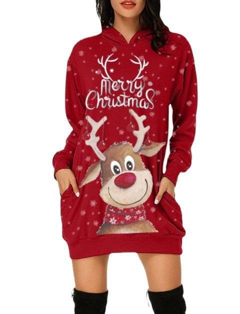 Festive Reindeer Hooded Christmas Dress - Cozy & Stylish for the Holidays! - All Inclusive Family Treasures