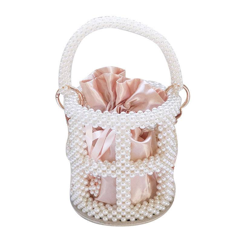 Beaded Pearl Bucket Bag – Elegant Hollow Round Handbag for Women - All Inclusive Family Treasures