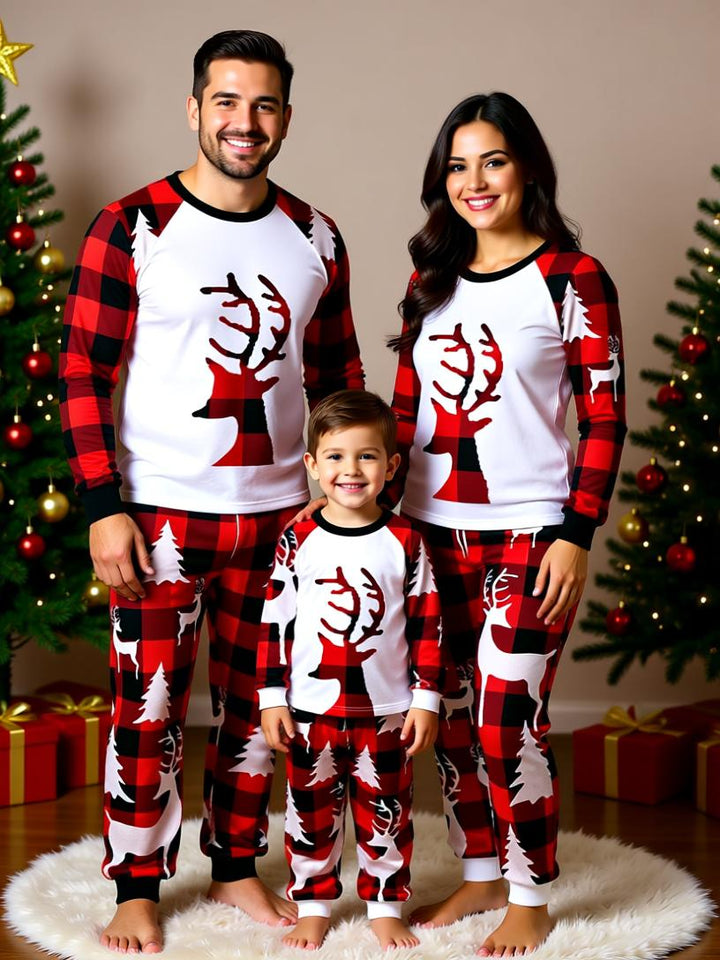 Cozy Christmas Deer Head Print Matching Family Pajamas - Perfect for Holiday Fun!