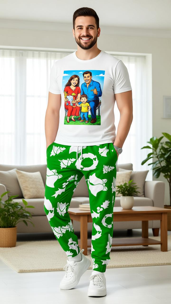 Men’s Christmas Printed Sweatpants – Festive Holiday Joggers with Snowman, Santa, and Reindeer Designs