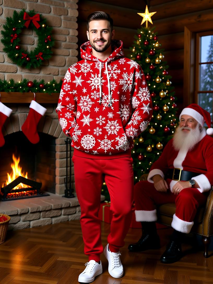 Men's Snowflake Hoodie - Festive Casual Pullover for the Holiday Season