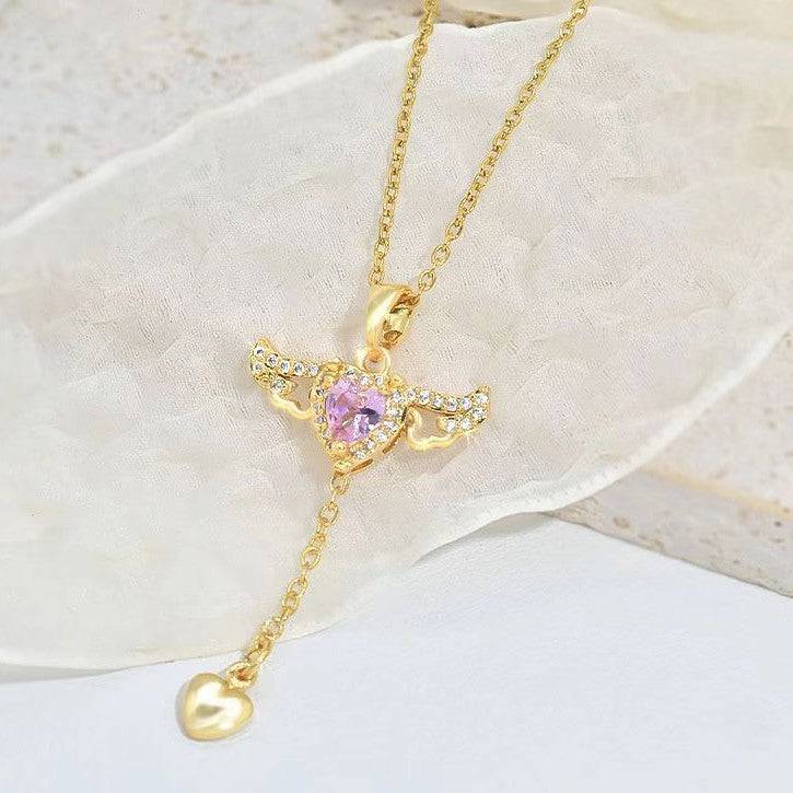 Cupid Heart Angel Wings Tassel Necklace – Romantic Crystal Pendant - All Inclusive Family Treasures