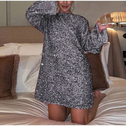 Stunning Sequined Back-Bowed Dress – Elegant Long-Sleeve Party Outfit - All Inclusive Family Treasures