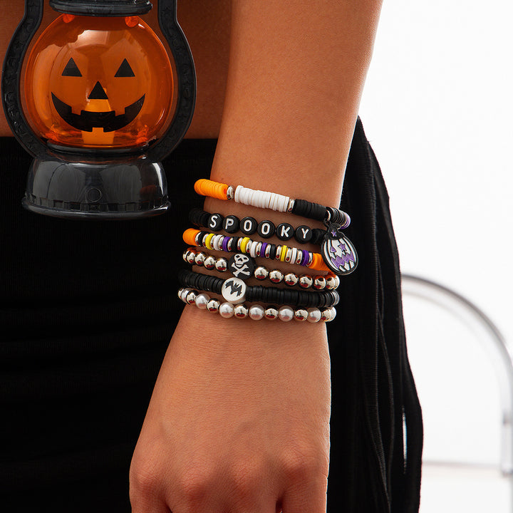 Halloween BOO & Spooky Bead Bracelet Set – 6-Piece Festive Stack