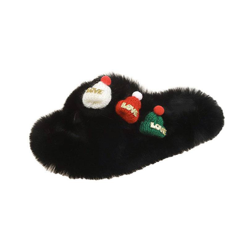 Christmas Fluffy Slippers for Women – Cozy Holiday-Themed Indoor Slippers with Cute Hat Charms - All Inclusive Family Treasures