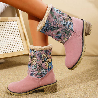 Floral Embroidered Winter Snow Boots – Ethnic Style with Warm Plush Lining - All Inclusive Family Treasures