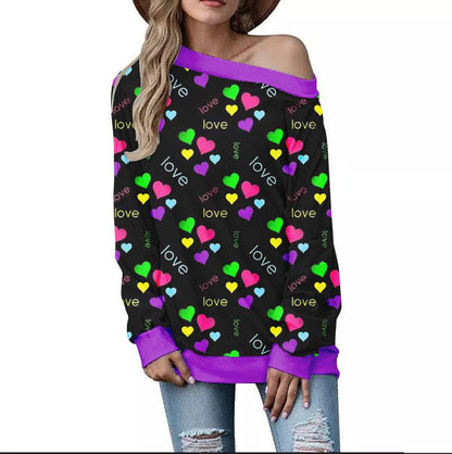 Off-Shoulder Sweater – Stylish Printed Long Sleeve Top - All Inclusive Family Treasures