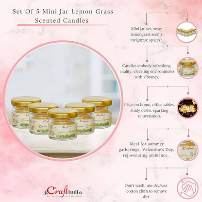 Set of 5 Lemon Grass Scented Minijar Candles – Handcrafted for an Invigorating and Refreshing Ambiance - All Inclusive Family Treasures