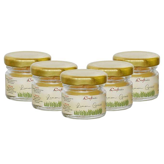 Set of 5 Lemon Grass Scented Minijar Candles – Handcrafted for an Invigorating and Refreshing Ambiance - All Inclusive Family Treasures