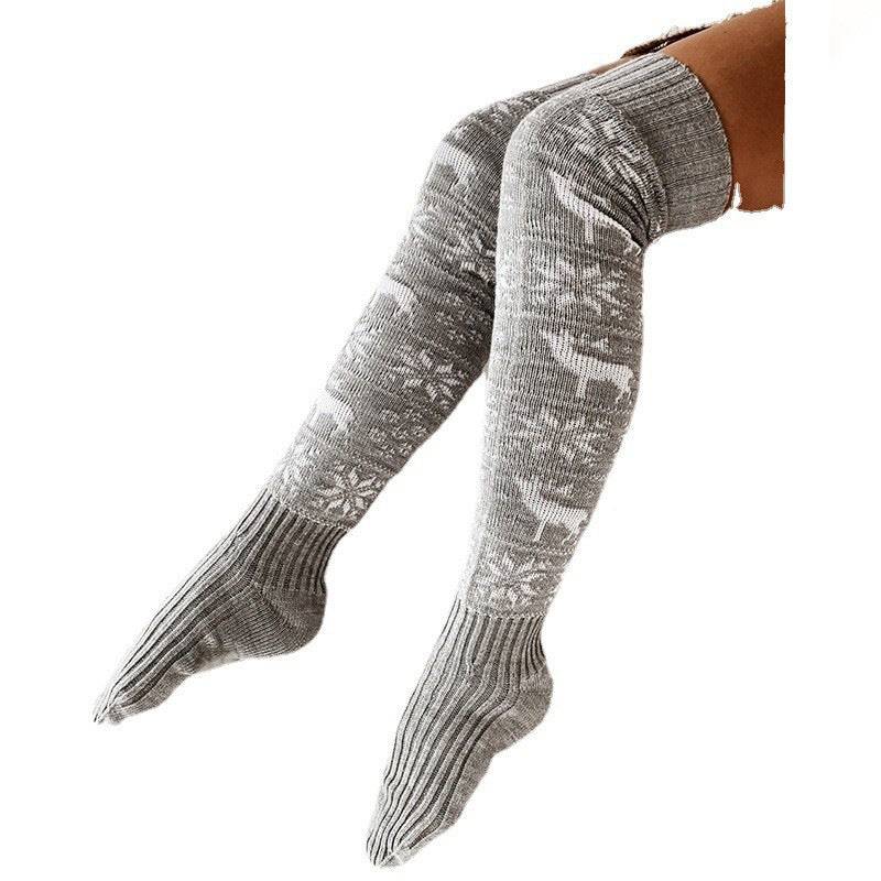 Elk & Snowflake Knitted Over-the-Knee Socks – Stay Warm in Style! - All Inclusive Family Treasures