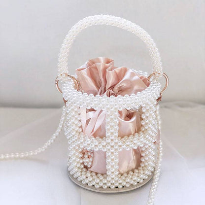 Beaded Pearl Bucket Bag – Elegant Hollow Round Handbag for Women - All Inclusive Family Treasures