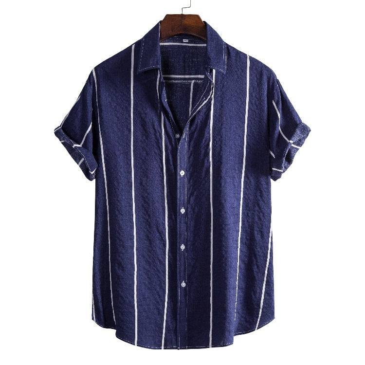 Men’s Casual Loose-Fit Striped Short Sleeve Shirt - All Inclusive Family Treasures