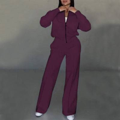 Women's Zipper Jacket & Wide-Leg Pants Two-Piece Set – Sporty Elegance Redefined - All Inclusive Family Treasures