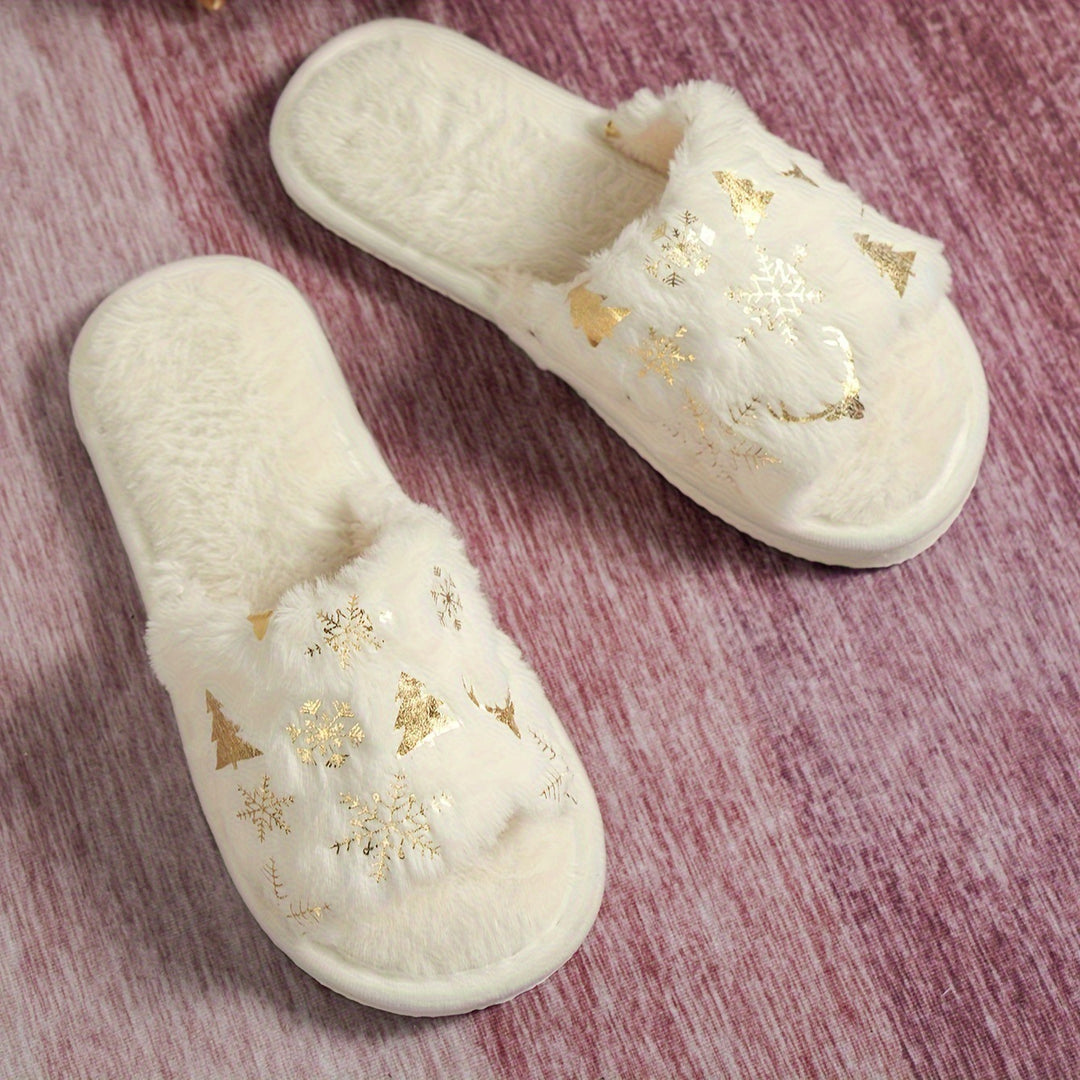 Cozy Christmas Plush Open Toe Slippers