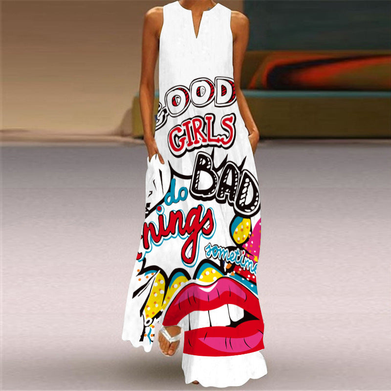 Bold Retro Vibes – Sleeveless Long Dress - All Inclusive Family Treasures