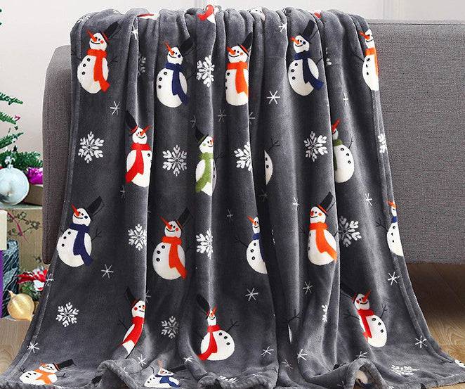 Cozy Christmas Flannel Blanket – Festive Elk, Snowman & Santa Prints for Warm Winter Nights - All Inclusive Family Treasures