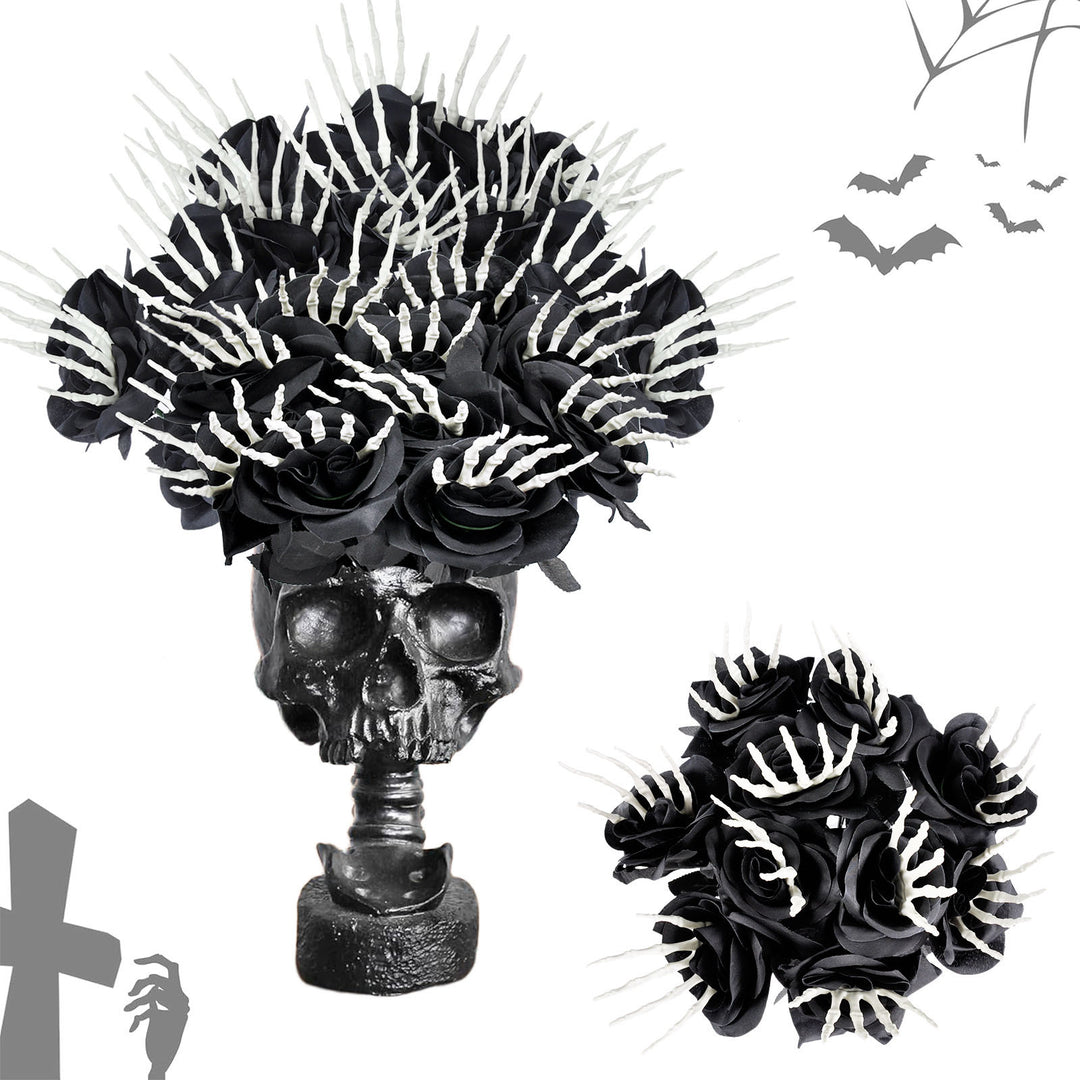 Creepy Skull Hand Rose Bouquet – Haunted Halloween Flowers