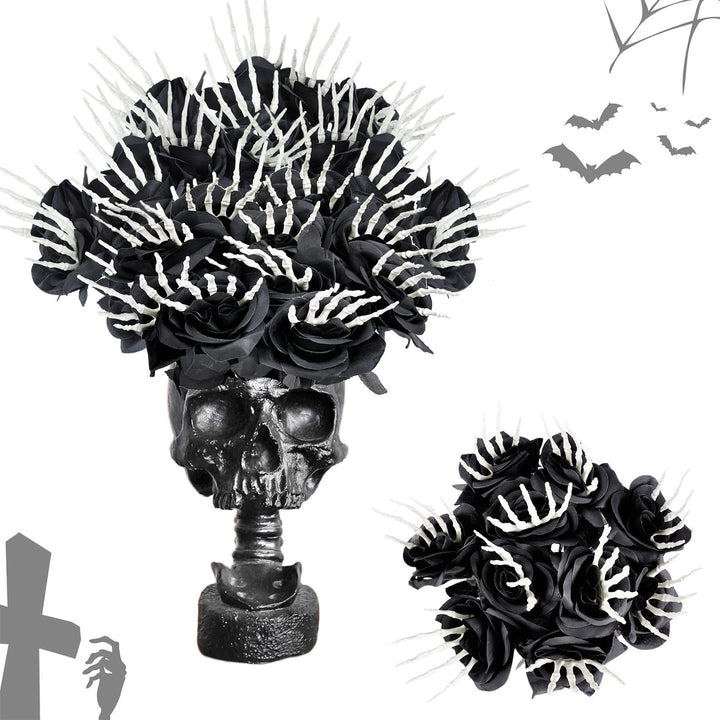 Creepy Skull Hand Rose Bouquet – Haunted Halloween Flowers